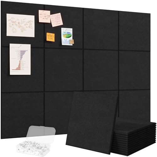 Lifewit Groß Pinnwand Filz Selbstklebend 120 x 90 cm-12 Pack Korkwand Alternative Dekorative Vision Board Fotowand Pin Board Memoboard mit 50 Stück Pinnnadeln für Büro Kinderzimmer Schwarz