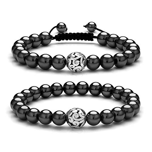 Top Plaza 2 Pcs Healing Crystal Magnetic Stone Bead Elastic Stretch Bracelet Adjustable Gemstone Beaded Braided Bracelets Yoga Meditation Reiki Balancing Quartz Jewelry For Womens Mens Couples