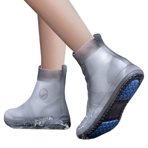 Waterproof Silicone Shoe Cover High Top Rain Boots Cover Non-slip Shoes Protector Outdoor Reusable Thickened Footwear Wear-resistant (Black,XXL 43-45)