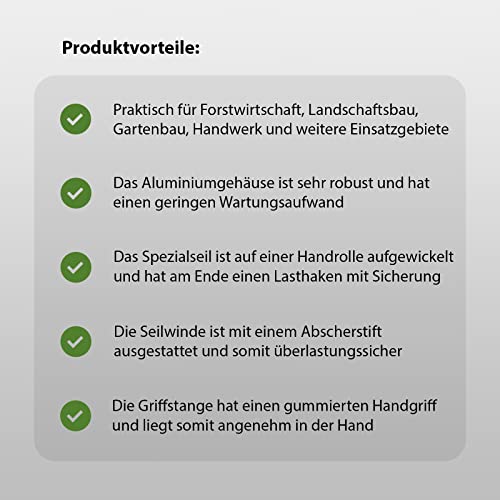 Seilzug Greifzug Seilwinde Forstseilwinde Offroad Winde 800-3200 kg inkl. 20m Seil (800kg) - 6