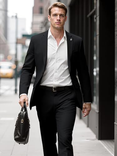 MAGE MALE Mens 2 Piece Suit Slim Fit Solid Wedding Prom Tuxedo Suit with One Button Notch Lapel Blazer and Pants2