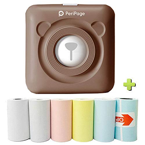 Souarts Portable Smart Photo Printer, Mini Pocket Printer Bluetooth Thermal Printer Picture Receipt Instant Paper Printer for iOS & Android Phone with 6+1 Printer Paper Rolls(Brown)