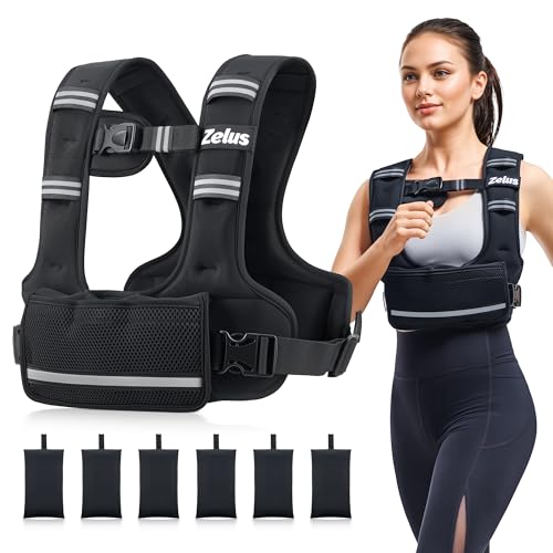 ZELUS Weighted Vest for Women Men, 4-10lb/11-20lb/20-32lb Adjustable Weight Vest with 6 Iron Sand Bags, U-Shaped Rucking Vest with Adjustable Buckle Straps, Workout Vest for Strength Training, Black
