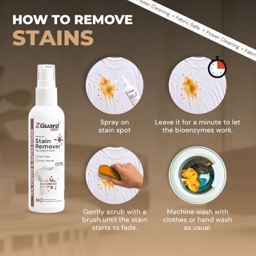 Image of ZGuard Gutka, Tea & Coffee Stain Remover | Works on Whites, Colours, Delicates like Silk, Wool, Cotton, Carpets, and More-Preserves Fabric | Made with all Natural Ingredients | 100ML