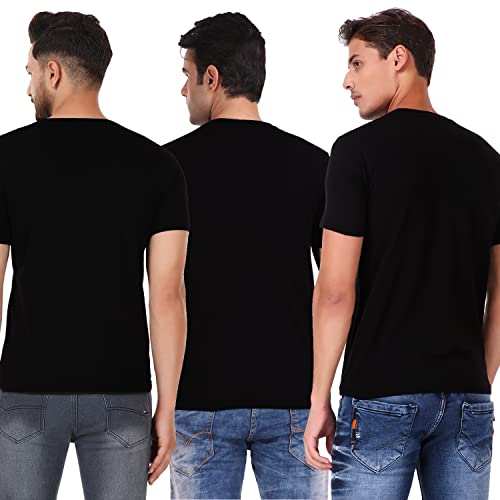 Image of Men's Plain Tshirt | Any Time Wear | Black & White Tshirt | Regular fit Half Slevees Round Neck Pure Cotton Black Color Combo Pack of 3Tshirt XL