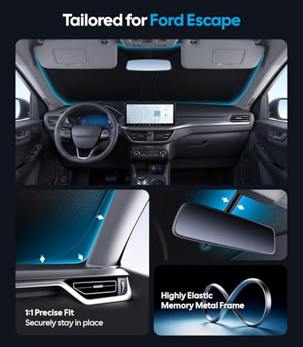 Image of for Ford Escape Windshield Sunshade [OEM Design, 100% Sun Blockage] Foldable Heat Insulation Sun Shade with Storage Bag, for Ford Escape (2020-2026), Silver Coating