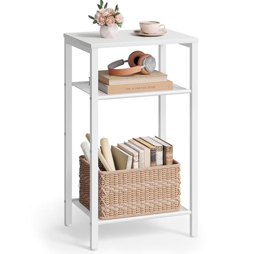 Image of Hoctieon 3 Tier End Table, Telephone Table, Narrow Side Table with Storage, Nightstand for Small Spaces, Metal Frame, for Living Room, Bedroom, Sofa Couch, Hall, Easy Assembly, White