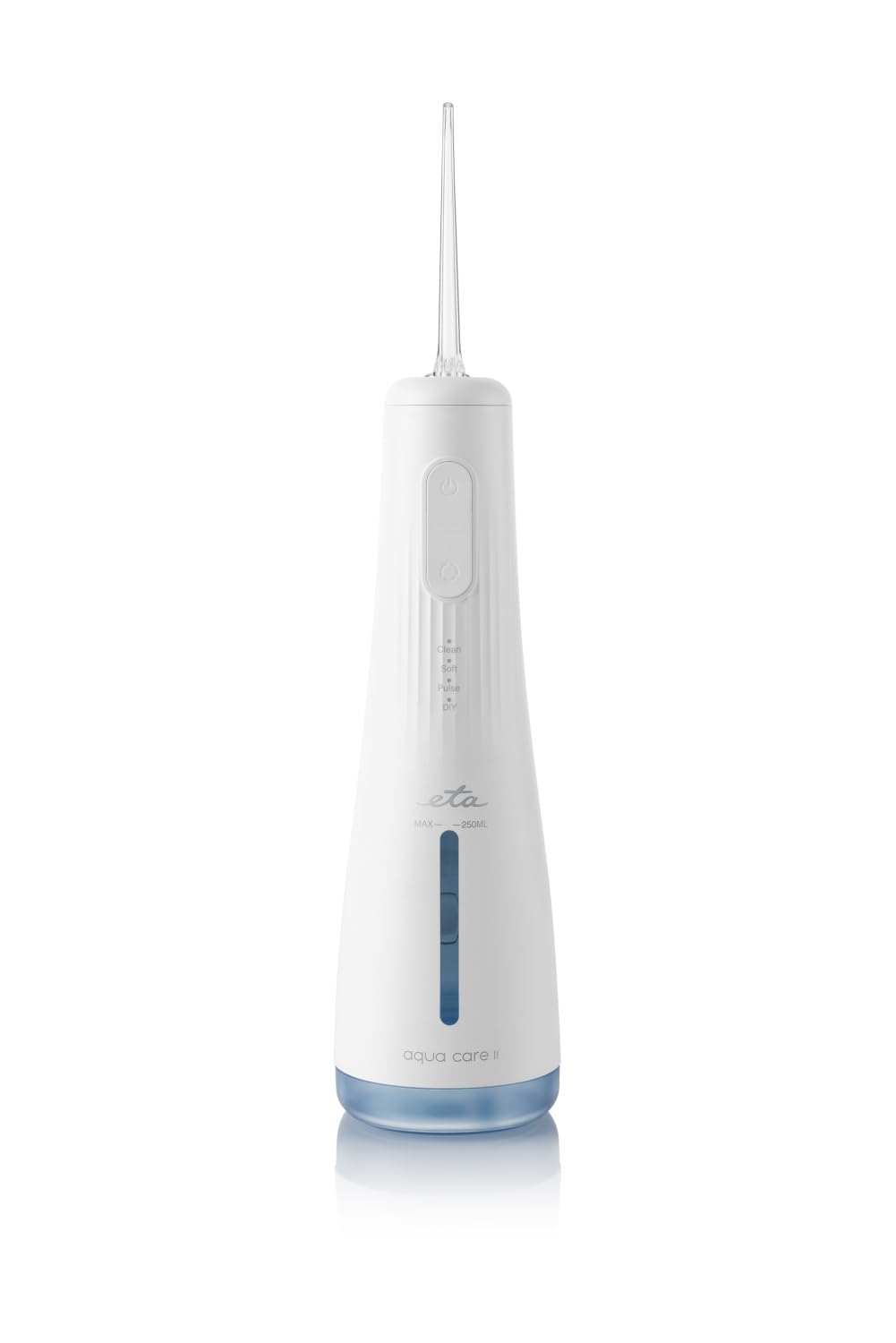 ETA Irrigador bucal AquaCare II, 4 modos y 3 boquillas, batería de iones de litio de 50 min, depósito de agua de 250 ml, IPX7, resistente al agua, recargable por USB, color blanco