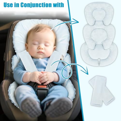 Image of GFU Infant Car Seat Insert Head and Body Support, Reversible Newborn Insert for Carseat with Strap Pads, Soft Stroller Cushion Pillow Insert for Boys and Girls, Fits for Stroller, Swing, Lightblue