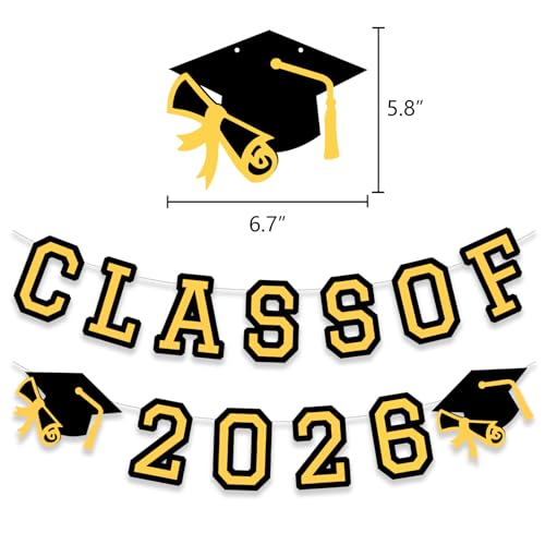 Image of Class of 2026 Graduation Banner University College Grad Garlands Decoration Party Supplies High School Colors Gold Black
