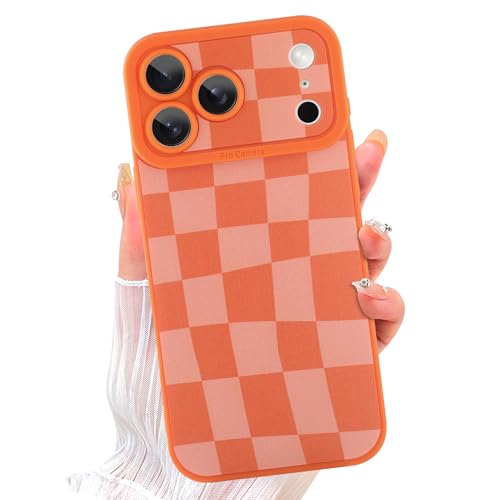 Image of ZIYE for iPhone 17 Pro Max Case Orange Grids Plaid Checkerboard Pattern