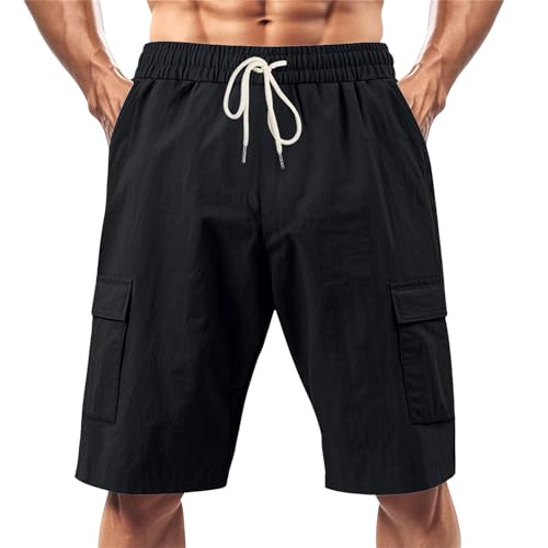 Image of Mens Linen Shorts Casual Drawstring Elastic Waist Cargo Vacation Lightweight Breathable Summer Beach Shorts for Men