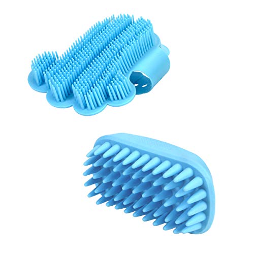 NicoSeeWonder 2Pcs/Set Pet Silicone Shampoo Brush, Dog Grooming Brush, Cat Bath Brush, Dog Hair Brush,Anti-Skid Rubber Bath Brush, for Long & Short Hair Medium Large Pets Dogs Cats.(Blue)