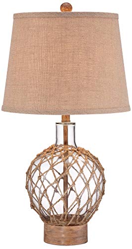 360 Lighting Modern Coastal Nautical Table Lamp 27" Tall Clear Glass Natural Rope Net Burlap Brown Fabric Drum Shade Decor for Bedroom Living Room House Home Bedside Nightstand Office Family - Image 3