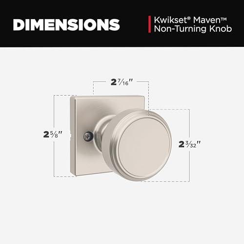 Image of Kwikset Maven Dummy Door Knob, Single Sided Handle for Closets, French Double Doors, and Pantry, Satin Nickel Non-Turning Square Interior Push /Pull Door Knob, with Microban Protection