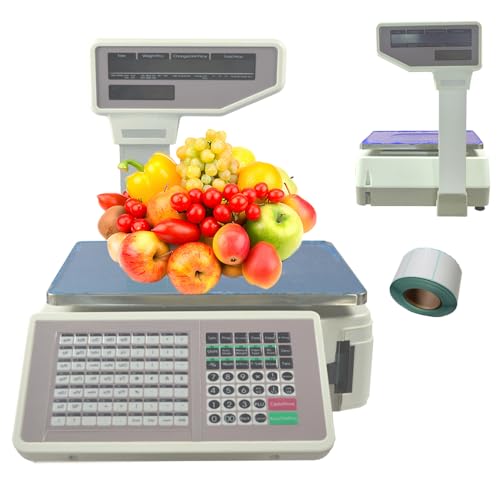 Báscula comercial digital con impresora térmica y pantalla dual miniatura 1