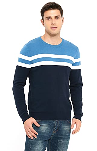 ZLUXURQ Pull en Coton à col Rond en Tricot Chaud et Doux pour Homme, Homme Pull à Rayures de Couleur Unie pour Le Travail à l'extérieur Cover