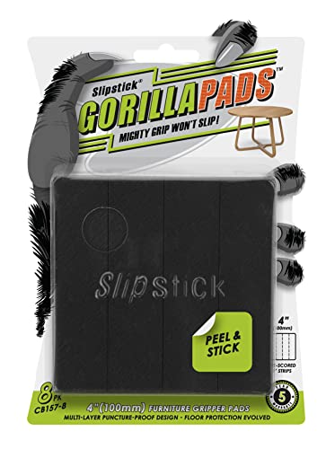 Image of Slipstick GorillaPads Non Slip Furniture Pads /Gripper Feet Floor Protectors (Set of 8) Premium 4 Inch Pre-Scored Self Stick Rubber Stoppers for Furniture Legs