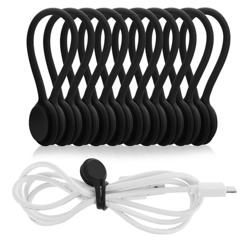 Lusofie 10 Piezas Bridas Cables Sujetacables Magnéticos Organizador de Clips de Cables de Silicona Sujetacables Reutilizables Administrador de Cables USB para Oficina Escuela Hogar (Negro)