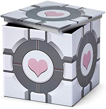 Portal Companion Cube Tin Storage Box - 4x4-Inch Novelty Stash Container W/ Pop Top Lid - Decorative Organizer Holder Cube - Kitchen Bedroom Office Decor - Colorful Heart Design Collectible Canisters