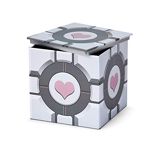 Portal Companion Cube Tin Storage Box - 4X4-Inch Novelty Stash Container W/ Pop Top Lid - Decorative Organizer Holder Cube - Kitchen Bedroom Office Decor - Colorful Heart Design Collectible Canisters #TOP3