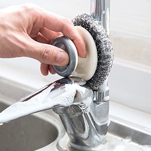 Image of 24Pack Steel Wool Scrubber with Handle, Stainless Steel Scrubber for Cleaning Cast Iron, Dishes, Stock Pots, Pans, Griddles, Grills