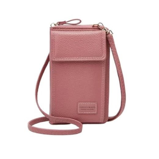 Bolsa Feminina Pequena Transversal Porta Celular Carteira tiracolo com alça em couro (Coral)