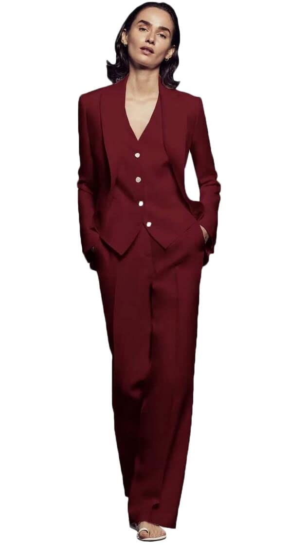 Botong 3 PC Women Suit for Work Professional Regular Fit Formal Suits Notch Lapel Business Suit Burgundy XL