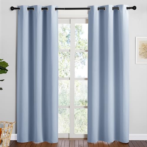 Image of NICETOWN Vintage Blue Blackout Curtains 84 inches Length for Living Room, 2 Panels, 42 inch Wide, Thermal Insulated Long Drapes for Large Window