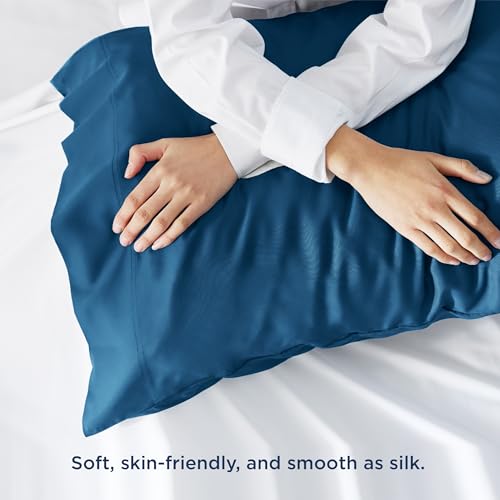 Bedsure Cooling Pillow Cases Standard Size, Rayon Derived from Bamboo Standard Pillowcases Set of 2, Breathable & Silky Soft Cool Bedding Pillow Covers with Envelope Closure, Teal Blue, 20x26 Inches