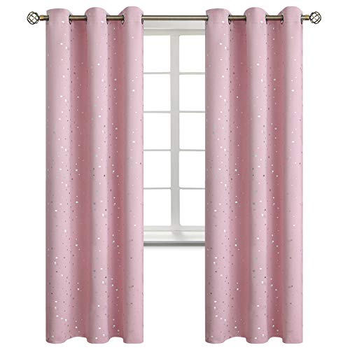 Image of BGment Kids Blackout Curtains for Bedroom - Grommet Thermal Insulated Silver Star Print Room Darkening Curtains for Kids Room, Set of 2 Panels, 42 x 84 Inch, Baby Pink
