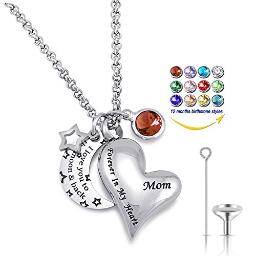YOUFENG Urn Necklaces for Ashes I Love You to the Moon and Back for Mom Cremation Urn Locket Birthstone Jewelry