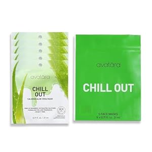 Avatara Chill Out Facial Mask 5 Sheets, Hydrating Mask, Sheet Masks, Face Mask Skincare Beauty Essential Made with Hydrating Hyaluronic Acid & Moisturizing Aloe, for Stressed-Out Skin, 5 Pack