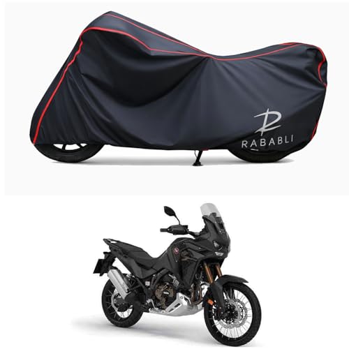 Image of Waterproof Bike Body Cover Compatible for | Honda Africa Twin Manual | Taffeta Fabric, Red Piping Design, Bottom Elastic Fit | Dustproof, Sun UV & Rain Protection for All Bikes