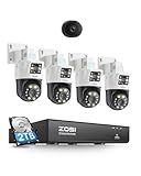 ZOSI C298 4K Dual-Lens PoE Security Camera System with 2TB HDD, 4 x 4K 8MP Pan/Tilt (2x4MP) PoE 360 Camera Outdoor, C680 2K Window Security Camera with Full Color Night Vision, AI Human/Vehicle Detect