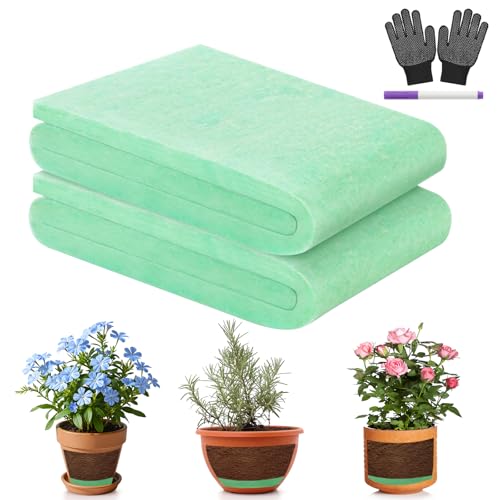 WSFSLJWDW 2-Pack Flower Pot Filler Insert Set with 59.05x11.81 Green Drainage Mat & Black Gloves - Lightweight Planter Base for Indoor/Outdoor Garden Containers