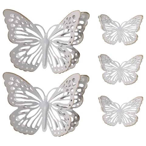 PREMIUS 5 Piece Metal Butterfly Accents Wall Decor Set, Premium Metal Material with Charming & Stunning Design, Perfect for Living Room, and Bedroom Decor, White-Gold, (3) 6 Inches, (2) 12 Inches Cover