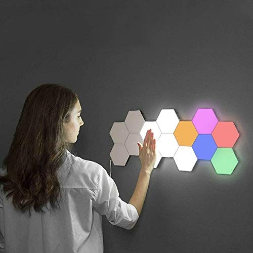 DINGXUEMEI XUEMEI Cell Phone Case Intelligent Touch-Sensitive Honeycomb Quantum Lamp Assembly Combination Background Aisle Wall Lamp, Color:6pcs(Red, Green, Blue, Yellow, Pink and White)(EU Plug)