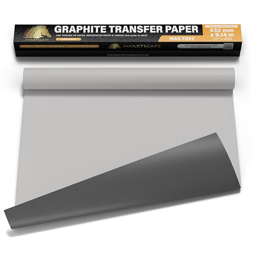 MyArtscape Rouleau de papier transfert graphite, sans cire, 43,2 cm x 4,6 m, papier graphite, papier carbone précis, idéal comme papier calque pour le dessin