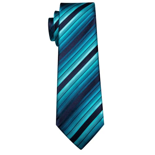 Image of Barry.Wang Man Stripe Ties Set Silk Woven Pocket Square Necktie Cufflinks Formal Party Business