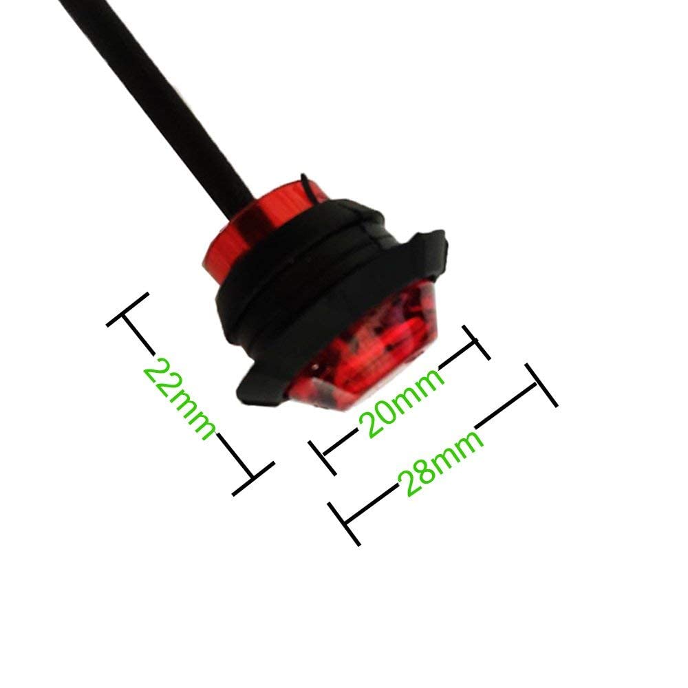 20 luces de marcador lateral redondas 12V, 3/4 pulgadas LED de luz indicadores laterales delanteros, indicador de luces de posición súper brillante para camión, remolque, furgoneta, autobús (rojo)