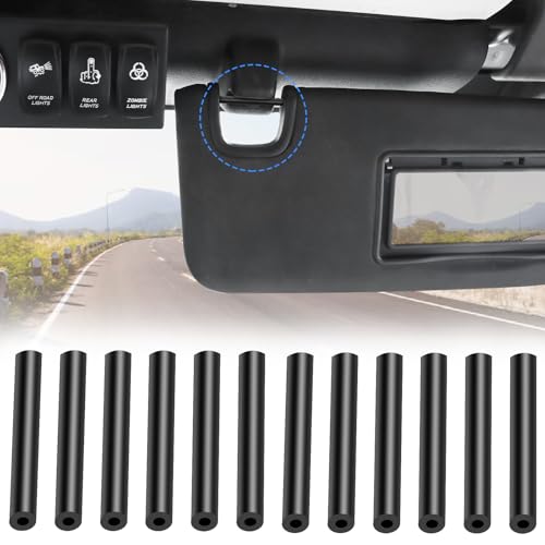 Upgrade Sun Visor Kit for Jeep Wrangler, 12 PCS Visor Tubes Compatible with Jeep Wrangler Jk Jku 2007-2017 Accessories, Quick and Easy Repair Left & Right Side Loose Sunvisor (Black)