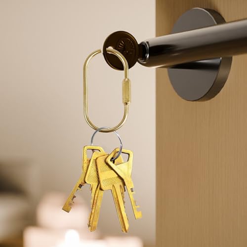 Image of Gold Brass Key Rings, Key Chain Rings, Purse Bag Charms | Key Chain Organizer Holder Durable Carabiner for Keys, Anti-Lost Oval Keyring Clip, Large Capacity Key Holder for Handbag