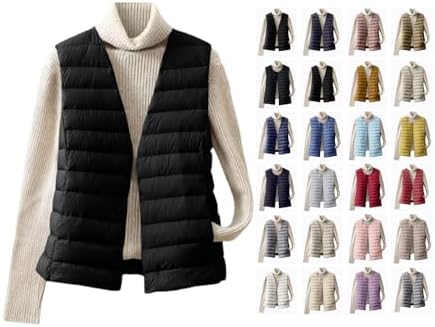 cllios Puffer Vest Women Lightweight Down Collarless Button Down Vests Sleeveless Warm Quilted Outerwear with Pockets
