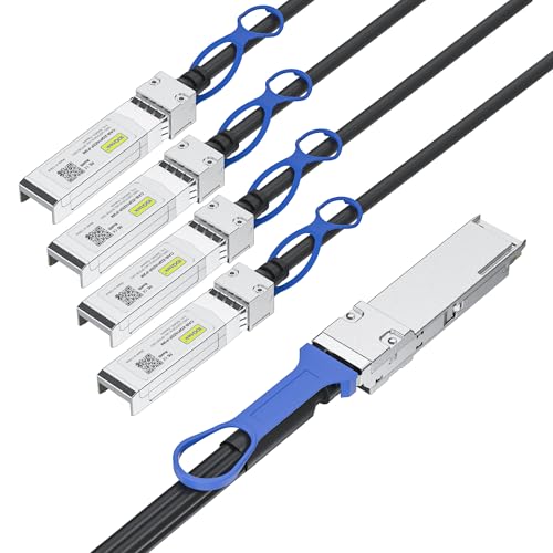 Image of 10Gtek 100GbE QSFP28 to 4X 25GbE SFP28 Breakout DAC Passive Direct Attach Copper ETH Hybrid Twinax Splitter Cable for Mellanox MCP7F00-A001, SFF-8402 SFP28 and SFF-8665 QSFP28, 1-Meter(3.3ft)