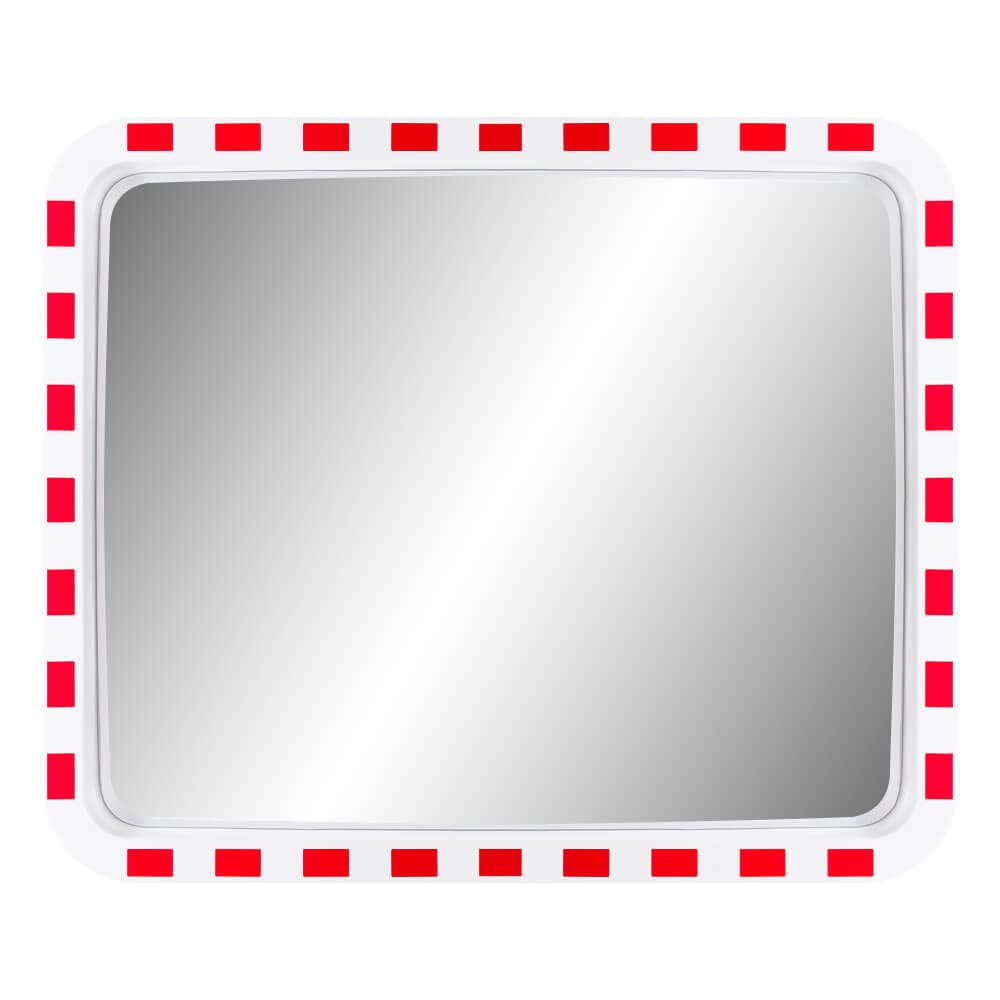 MIRAC Verkehrsspiegel ULTRA, Polycarbonatglas, rot/weiß, rechteckig, 100 x 80 cm aus Glas, Kunststoff, Stahl, Art.-Nr. 45500810 | Sicherheitsspiegel | Straßenspiegel