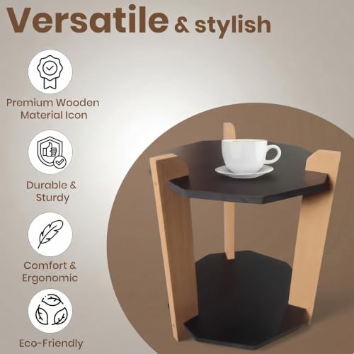 Image of Modern Octagon Side Table, Home Decor for Living Room, Bed Side Tables for Bed Room, stools for Home, Furniture for Home, 2-Tier Beige Shelves