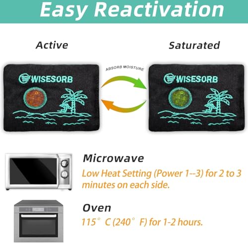 Wisesorb 100g x 2pcs Reusable Desiccant Packs for Storage, Color Indicating Silica Gel Packets Moisture Absorbers with Visible Window, Rechargeable Dehumidifier Bags for Gun Safe Car Closet Basement