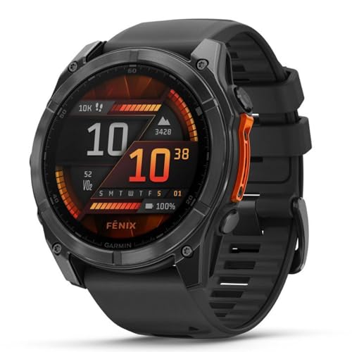 Image of Garmin Fenix 8 51mm AMOLED Multisport GPS Smartwatch, Slate Gray with Black Silicone Band, 010-02905-00 - Bundle w /Deco Essentials Charging Dock, Dust Cover and USB-C Cable