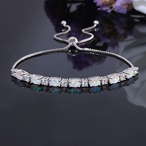 CiNily 18K White Gold/Rose Gold Plated Bracelets-Adjustable Sparkling Cubic Zirconia White Opal Bracelet for Women Girls for Her3